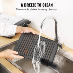 7 IN 1 Commercial Electric Griddle, 14.4" 1800W Indoor Countertop Grill, Stainless Steel Restaurant Teppanyaki Grill with Non Stick Iron Cooking Plate, 0-446℉ Adjustable Temp Control 110V
