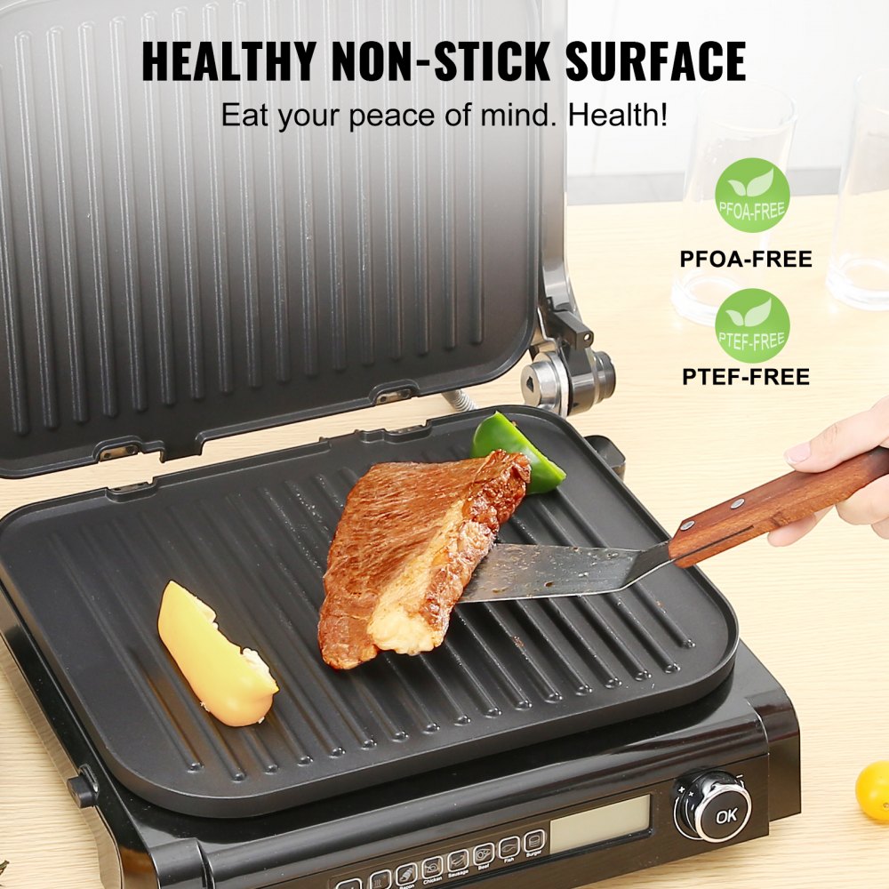 7 IN 1 Commercial Electric Griddle, 14.4" 1800W Indoor Countertop Grill, Stainless Steel Restaurant Teppanyaki Grill with Non Stick Iron Cooking Plate, 0-446℉ Adjustable Temp Control 110V