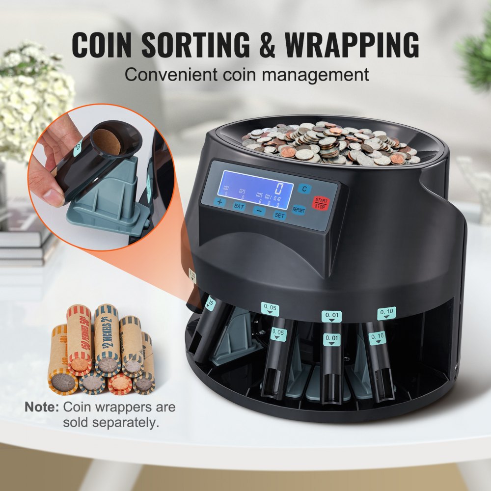 USD Coin Sorter Coin Counter Wrapper and Roller 300 Coins/min LCD Display