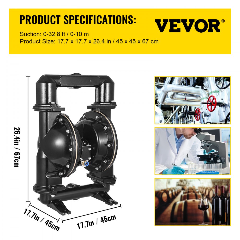 Air-Operated Double Diaphragm Pump, 2 inch Inlet & Outlet, Aluminum Alloy Body, 75 GPM & Max 120PSI, Nitrile Diaphragm Transfer Pump for Petroleum, Diesel, Oil and Low Viscosity Fluids