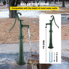 Hand Water Pump w/ Stand, 15.7 x 9.4 x 51.6 inch Pitcher Pump& 26 inch Pump Stand w/ Pre-set 1/2" Holes for Easy Installation, Rustic Cast Iron Well Pump for Yard, Garden, Farm Irrigation, Green