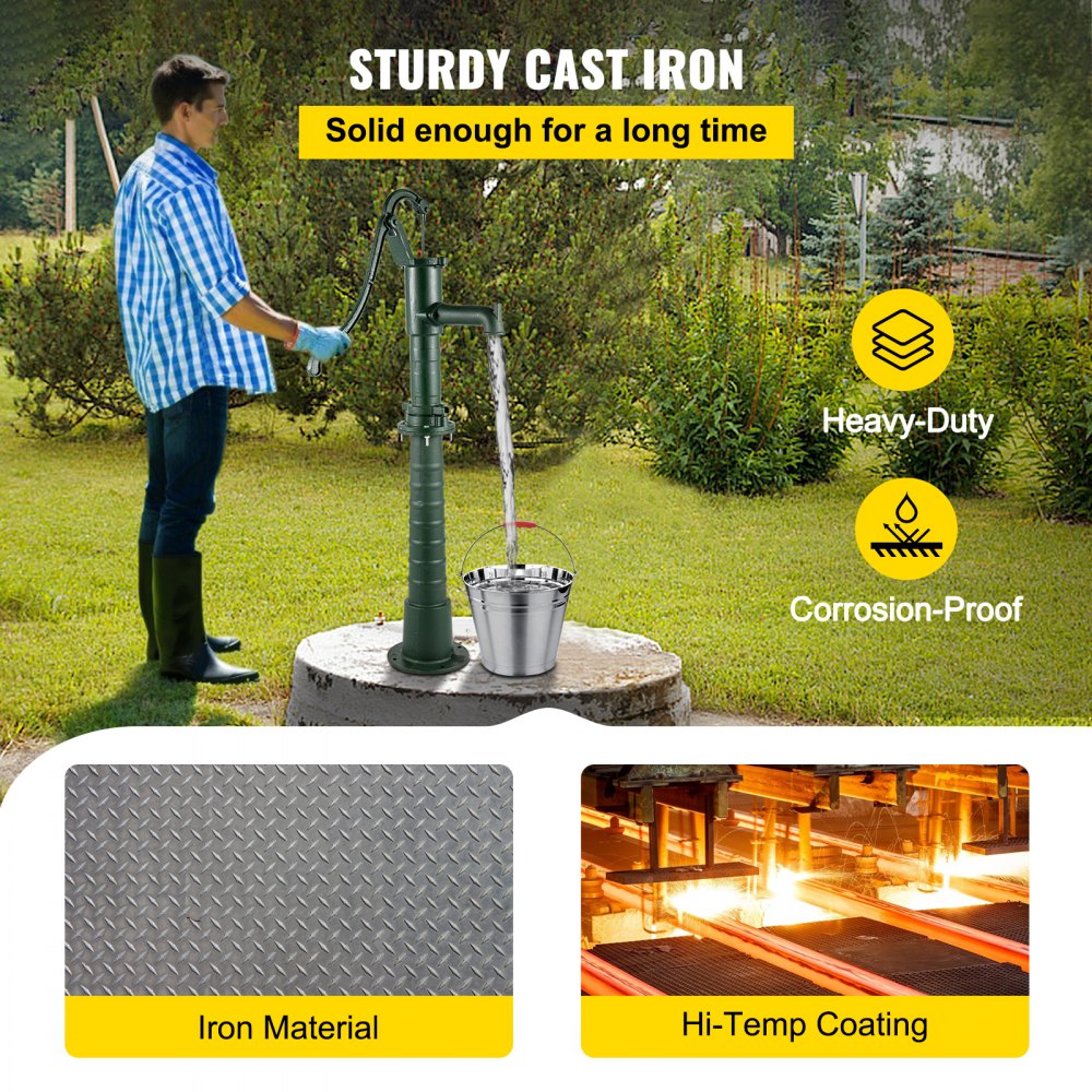 Hand Water Pump w/ Stand, 15.7 x 9.4 x 51.6 inch Pitcher Pump& 26 inch Pump Stand w/ Pre-set 1/2" Holes for Easy Installation, Rustic Cast Iron Well Pump for Yard, Garden, Farm Irrigation, Green