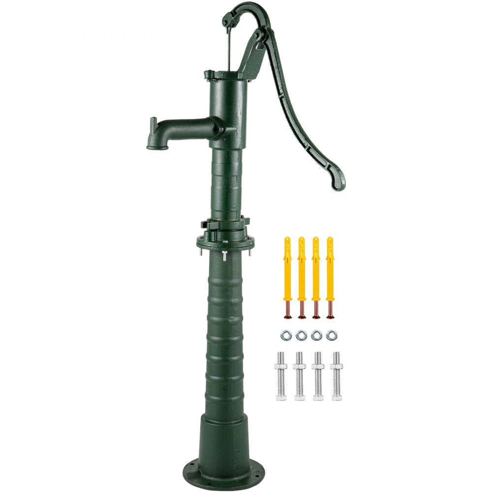 Hand Water Pump w/ Stand, 15.7 x 9.4 x 51.6 inch Pitcher Pump& 26 inch Pump Stand w/ Pre-set 1/2" Holes for Easy Installation, Rustic Cast Iron Well Pump for Yard, Garden, Farm Irrigation, Green