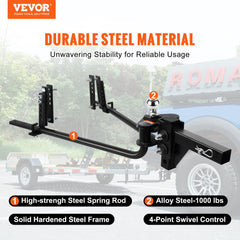 Weight Distribution Hitch, 1,000 lbs Weight Distributing Hitches Kit with Sway Control for Trailer, 2-In Solid Steel Shank, 2-5/16 in Alloy Steel Ball, Powder Coated Load Leveling Hitch, Black