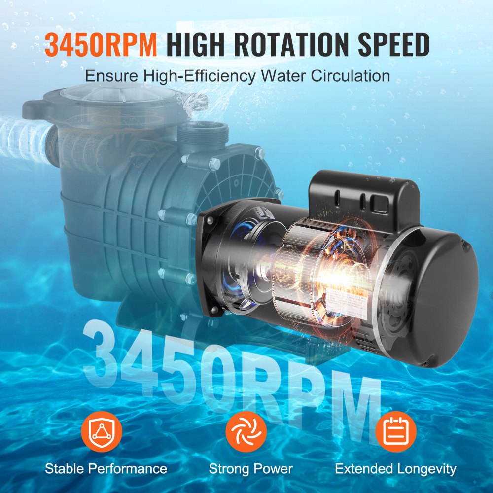 1 HP Pool Pump Motor, 56Y Frame, 115V(9 Amps)/230V(4.5 Amps) 3450RPM, 60Hz, 1.25 Service Factor, 90μF/250V Capacitor, CCW Rotation Square Flange Replacement Motor