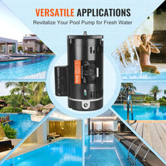 1 HP Pool Pump Motor, 56Y Frame, 115V(9 Amps)/230V(4.5 Amps) 3450RPM, 60Hz, 1.25 Service Factor, 90μF/250V Capacitor, CCW Rotation Square Flange Replacement Motor