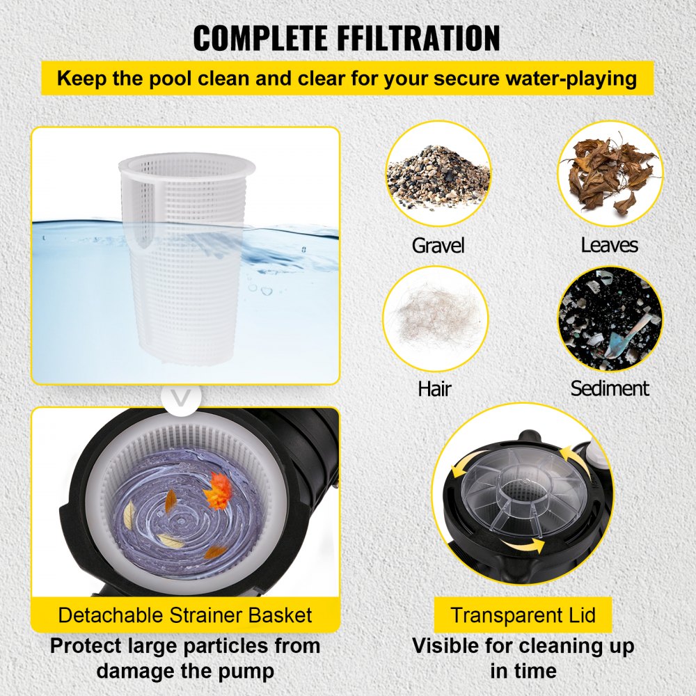 Swimming Pool Pump 1HP, Dual Voltage 110V 220V, 5544GPH, Powerful Pump for Above Ground Pool Water Circulation, with Strainer Basket, 2pcs 1-1/2`` NPT Connectors Tested to UL Standards