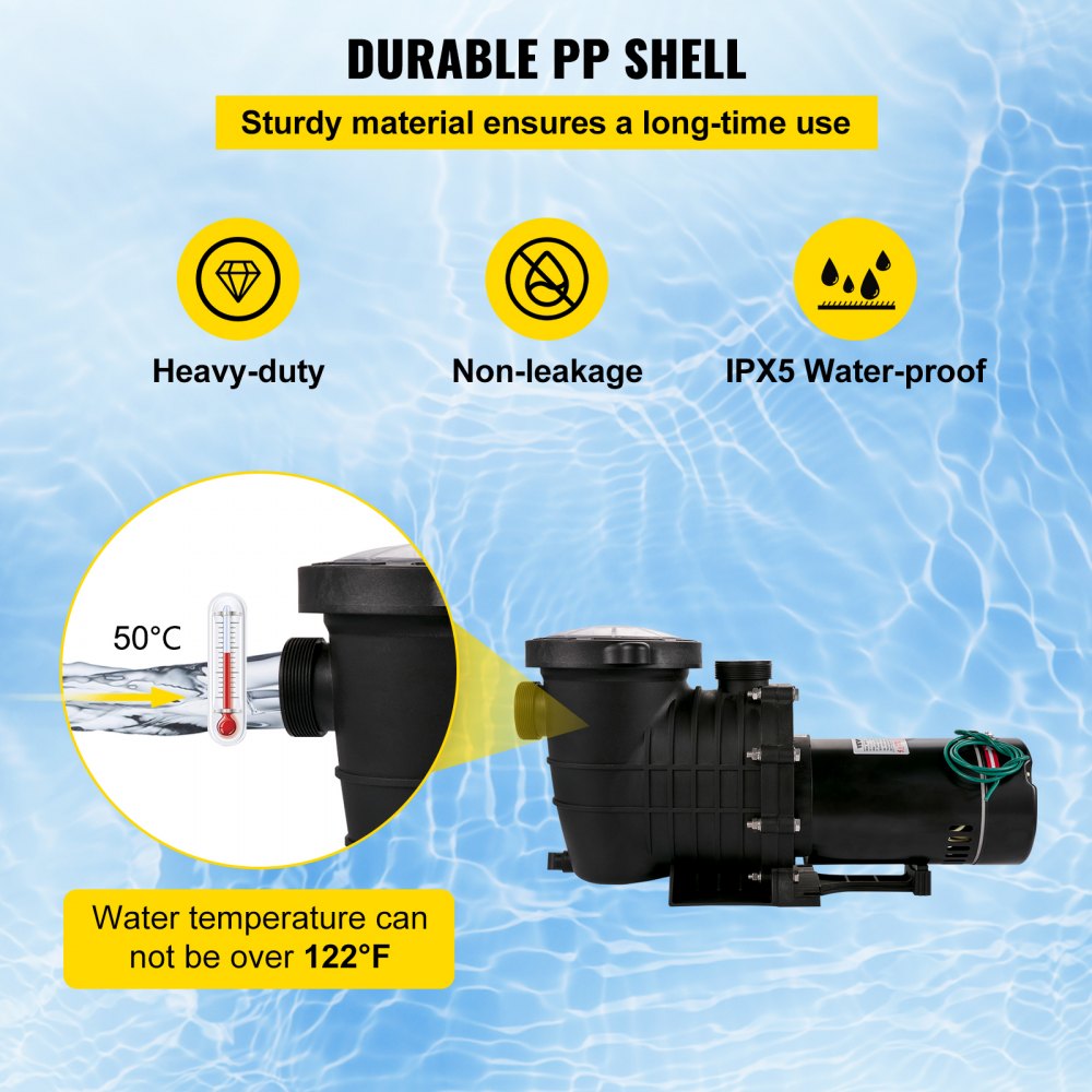 Swimming Pool Pump 1HP, Dual Voltage 110V 220V, 5544GPH, Powerful Pump for Above Ground Pool Water Circulation, with Strainer Basket, 2pcs 1-1/2`` NPT Connectors Tested to UL Standards