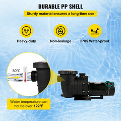 Swimming Pool Pump 1HP, Dual Voltage 110V 220V, 5544GPH, Powerful Pump for Above Ground Pool Water Circulation, with Strainer Basket, 2pcs 1-1/2`` NPT Connectors Tested to UL Standards