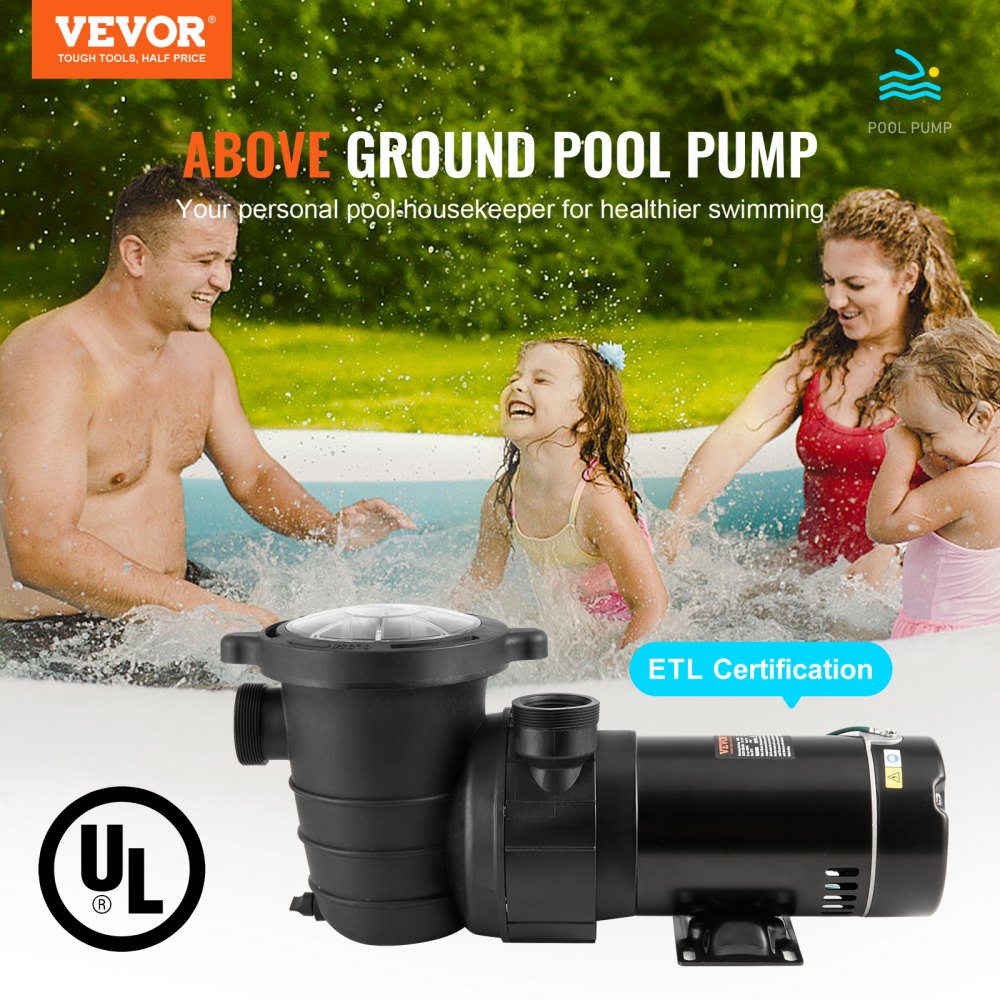 Above Ground Pool Pump, 1HP, 80 GPM Max. Flow Single Speed Swimming Pool Pump, 120V 3450 RPM 36 ft Max. Head Lift Pool Pump with Filter Basket, for Above Ground Pools Hot Tubs Spas,Tested to UL Standards