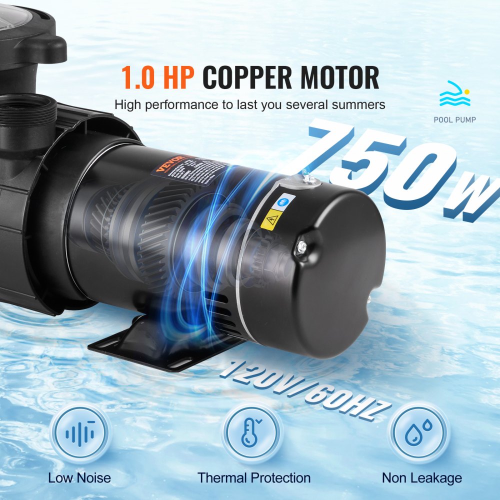 Above Ground Pool Pump, 1HP, 80 GPM Max. Flow Single Speed Swimming Pool Pump, 120V 3450 RPM 36 ft Max. Head Lift Pool Pump with Filter Basket, for Above Ground Pools Hot Tubs Spas,Tested to UL Standards