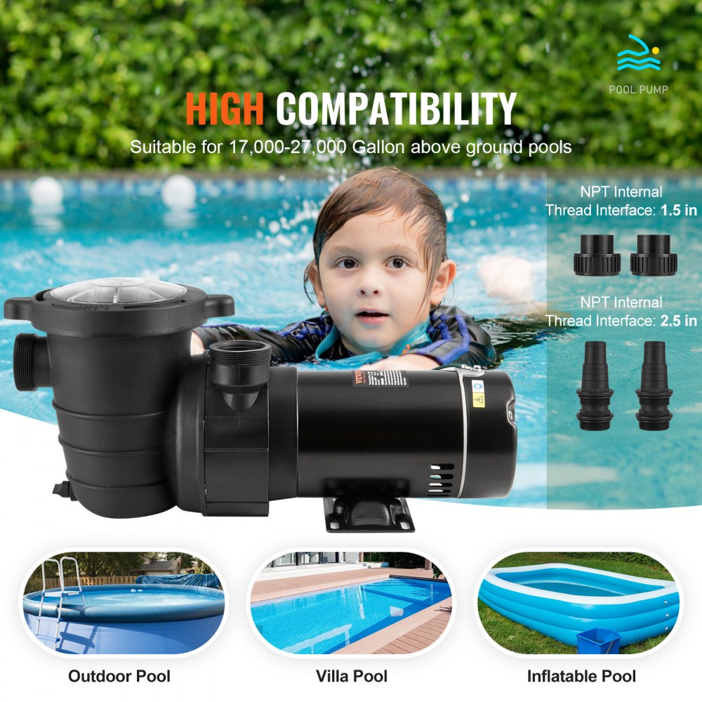 Above Ground Pool Pump, 1HP, 80 GPM Max. Flow Single Speed Swimming Pool Pump, 120V 3450 RPM 36 ft Max. Head Lift Pool Pump with Filter Basket, for Above Ground Pools Hot Tubs Spas,Tested to UL Standards