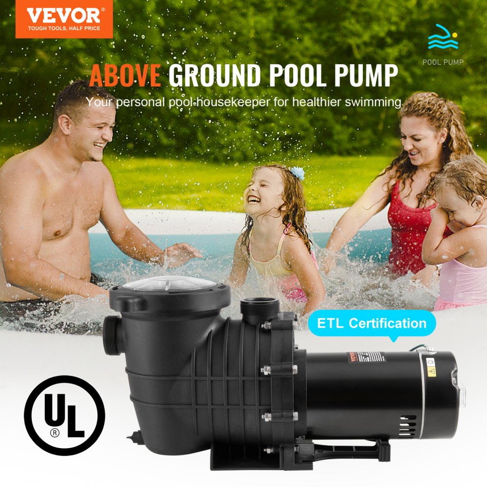 Above Ground Pool Pump, 1HP, 80 GPM Max. Flow Single Speed Swimming Pool Pump, 110V/240V 3450RPM 34.4ft Max. Head Pool Pump with Filter Basket, for Above Ground Pools Hot Tubs Spas