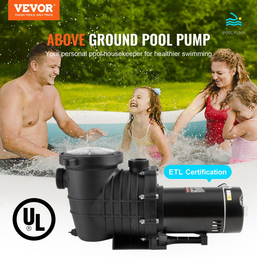 Above Ground Pool Pump, 1.5 HP, 100 GPM Single Speed Swimming Pool Pump, 110V/240V 3450 RPM 50.9 ft Max Head Pool Pump with Filter Basket, for Above Ground Pools Hot Tubs Spas,Tested to UL Standards