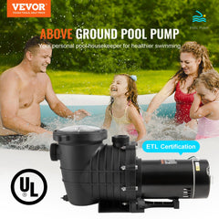 Above Ground Pool Pump, 2 HP, 110 GPM Max Flow Single Speed Swimming Pool Pump, 110V/240V 3450 RPM 59 ft Max Head Pool Pump with Filter Basket, for Above Ground Pools Hot Tubs Spas