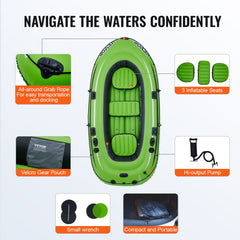 Inflatable Boat, 5-Person Inflatable Fishing Boat, Strong PVC Portable Boat Raft Kayak, 45.6" Aluminum Oars, High-Output Pump, Fishing Rod Holders, and 2 Seats, 1100 lb Capacity for Adults, Kids