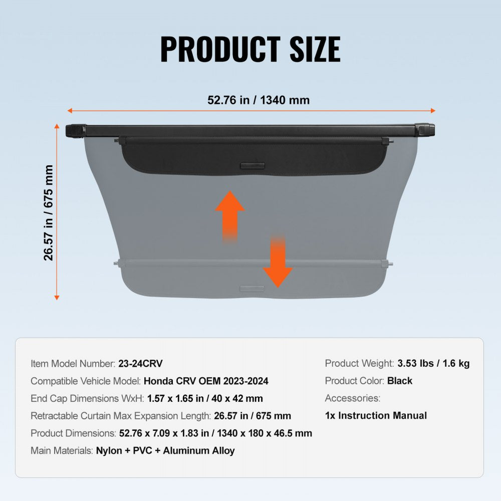 Retractable Cargo Cover for Honda CRV 2023-2024 Upgraded Rear Trunk Cover
