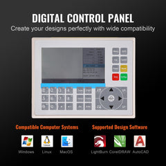 Digital control panel for Bostome 60W CO2 laser engraver compatible with multiple OS and software.