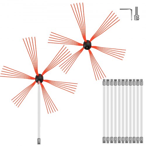 Chimney Sweep Kit 39FT Length, Chimney Brush Kit with 12 Nylon Flexible Rods and 2 Brush Head, Rotary Chimney Cleaning Kit Driven by Drill, Chimney Brush Rod Kit for Sweeping Fireplace
