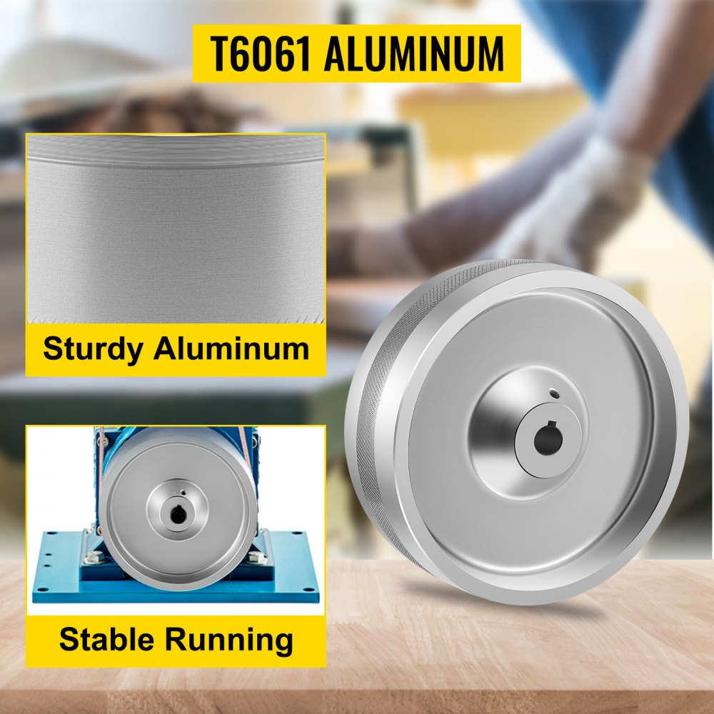 6-inch anodized aluminum drive wheel with 5/8-inch bore for 2x72-inch belt grinder.