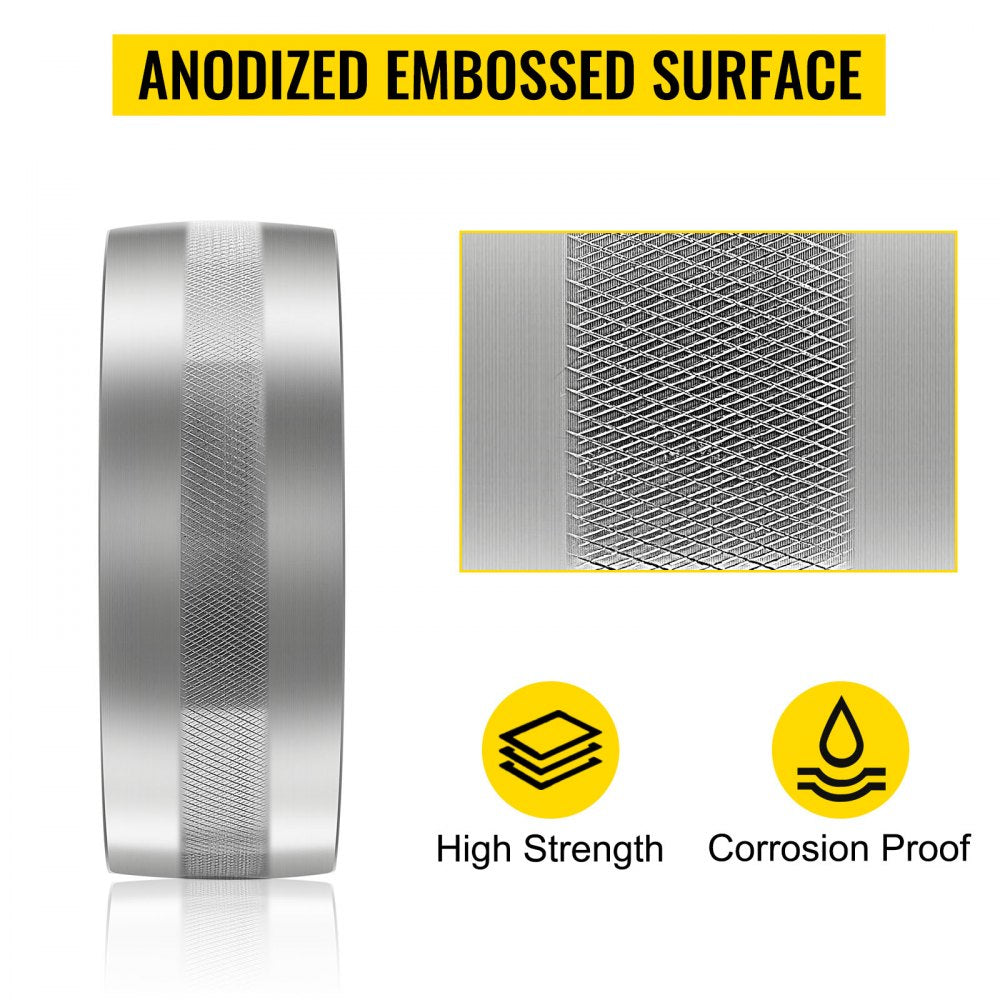 Silver anodized aluminum drive wheel with embossed grip surface and 5/8 inch bore.