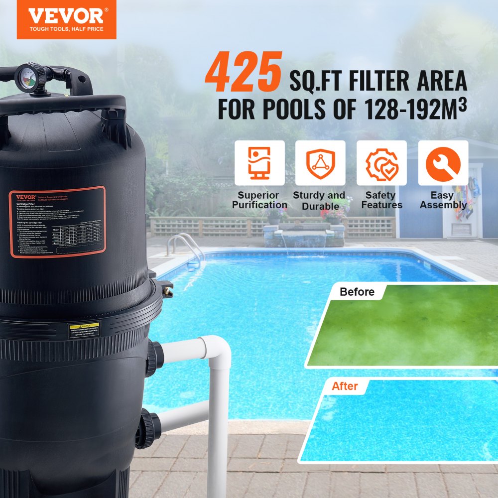Cartridge Pool Filter, 425Sq. Ft Filter Area Inground Pool Filter, Above Ground Swimming Pool Filtration Filter System with Upgrade Filter &Leak-proof, for Hot Tubs, Spa, Inflatable Pool