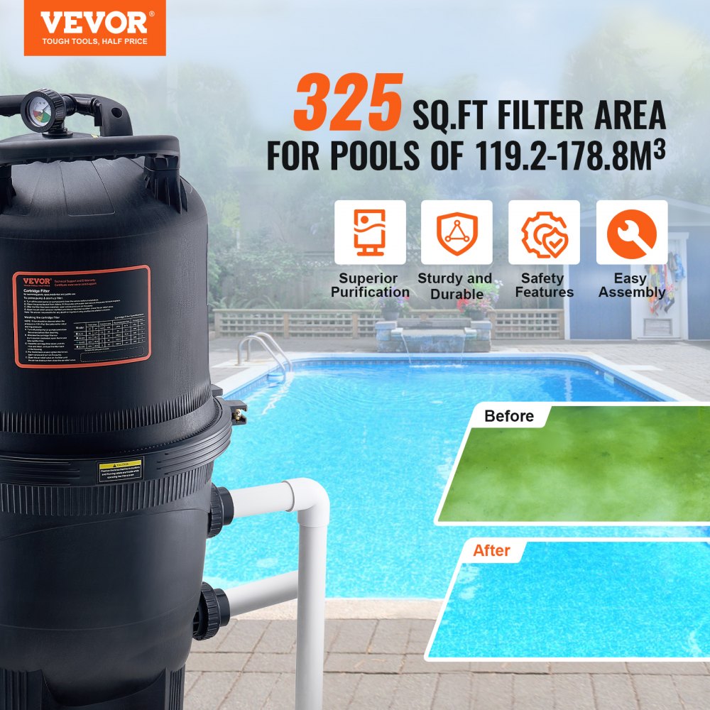 Cartridge Pool Filter, 325Sq. Ft Filter Area Inground Pool Filter, Above Ground Swimming Pool Filtration Filter System with Upgrade Filter &Leak-proof, for Hot Tubs, Spa, Inflatable Pool