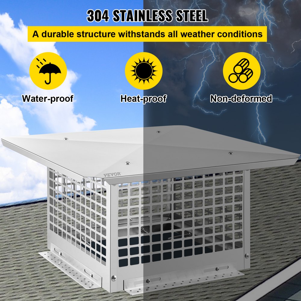 Chimney Cap, 13" x 13" Flue Caps, 304 Stainless Steel Fireplace Chimney Cover, Adjustable Metal Spark Arrestor with Bolts Screws, Mesh Chimney Flue Cover for Outside Existing Clay Flue Tile