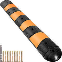 Rubber Speed Bump, 1 Pack 2 Channel Speed Bump Hump, 72" Long Modular Speed Bump Rated 22000 LBS Loading, 72.8 x 12.2 x 2.2 Garage Speed Bump for Asphalt Concrete Gravel Driveway with 2 End Cap