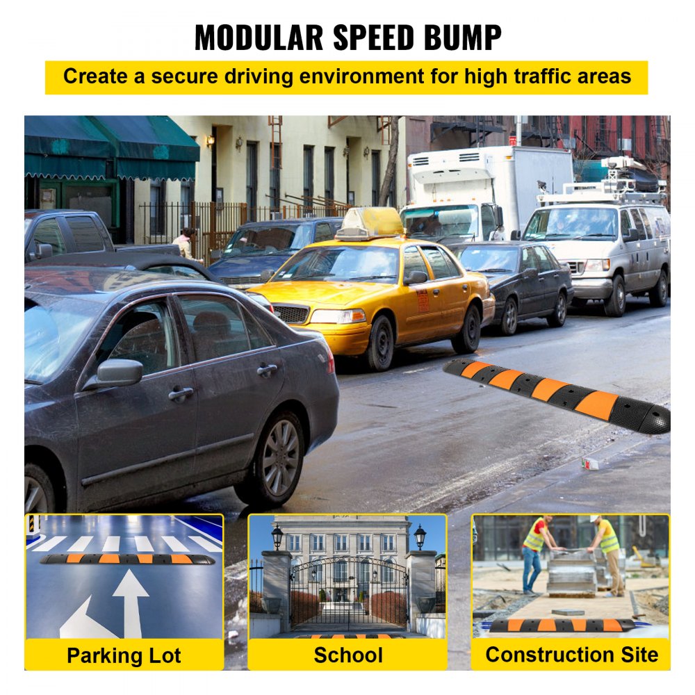 Rubber Speed Bump, 1 Pack 2 Channel Speed Bump Hump, 72" Long Modular Speed Bump Rated 22000 LBS Loading, 72.8 x 12.2 x 2.2 Garage Speed Bump for Asphalt Concrete Gravel Driveway with 2 End Cap