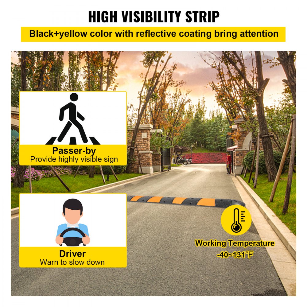 Rubber Speed Bump, 1 Pack 2 Channel Speed Bump Hump, 72" Long Modular Speed Bump Rated 22000 LBS Loading, 72.8 x 12.2 x 2.2 Garage Speed Bump for Asphalt Concrete Gravel Driveway with 2 End Cap