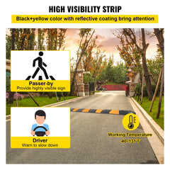 Rubber Speed Bump, 1 Pack 2 Channel Speed Bump Hump, 72" Long Modular Speed Bump Rated 22000 LBS Loading, 72.8 x 12.2 x 2.2 Garage Speed Bump for Asphalt Concrete Gravel Driveway with 2 End Cap