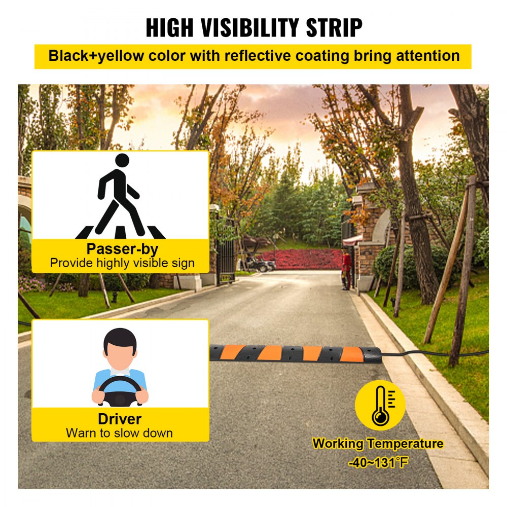 Rubber Speed Bump, 1 Pack 2 Channel Speed Bump Hump, 72.8" Long Modular Speed Bump Rated 22000 LBS Load Capacity, 72.8 x 12.2 x 2.2 Garage Speed Bump for Asphalt Concrete Gravel Driveway-6 FT