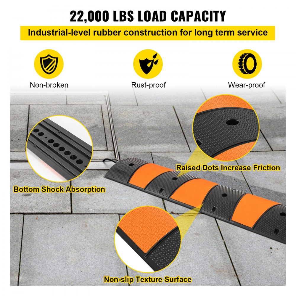 Rubber Speed Bump, 2 Pack 2 Channel Speed Bump Hump, 72.8" Long Modular Speed Bump Rated 22000 LBS Load Capacity, 72.8 x 12.2 x 2.2 Garage Speed Bump for Asphalt Concrete Gravel Driveway-6 FT