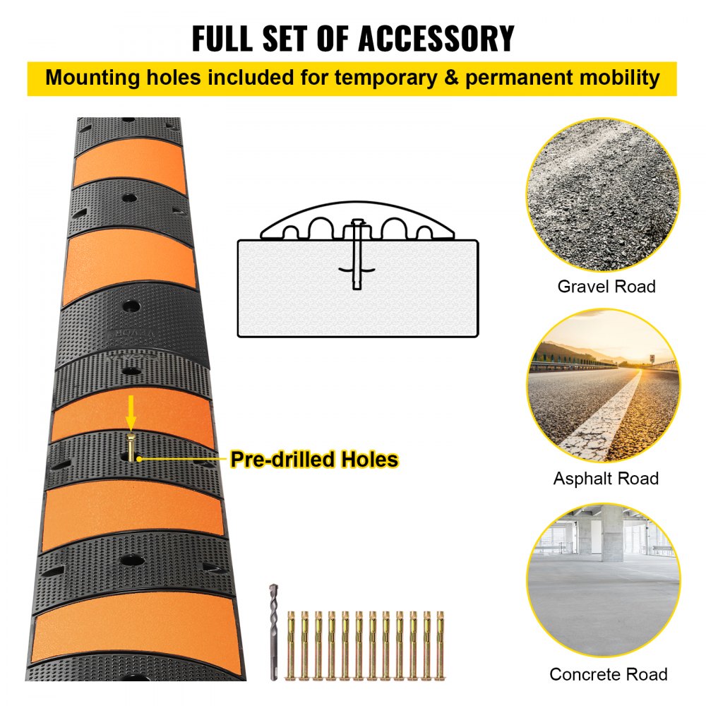 Rubber Speed Bump, 2 Pack 2 Channel Speed Bump Hump, 72.8" Long Modular Speed Bump Rated 22000 LBS Load Capacity, 72.8 x 12.2 x 2.2 Garage Speed Bump for Asphalt Concrete Gravel Driveway-6 FT