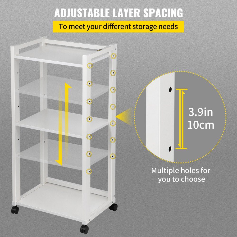 Printer Stand, 3-Tier Rolling Printer Cart, Adjustable Storage Shelf Rack on Lockable Wheels, 19.69x 13.78x 42 inch Printer Table for Home Office Small Spaces Organization, White