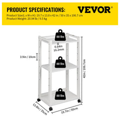 Printer Stand, 3-Tier Rolling Printer Cart, Adjustable Storage Shelf Rack on Lockable Wheels, 19.69x 13.78x 42 inch Printer Table for Home Office Small Spaces Organization, White