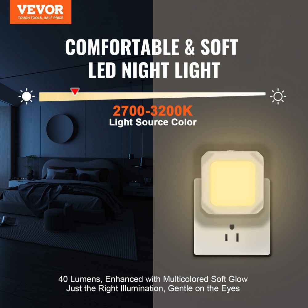 LED Night Light, 4 Pack Plug in LED Night Light, 0.6 W 3000k Soft White Light, with Dusk-to-Dawn Light Sensor, for Bedroom, Bathroom, Hallway