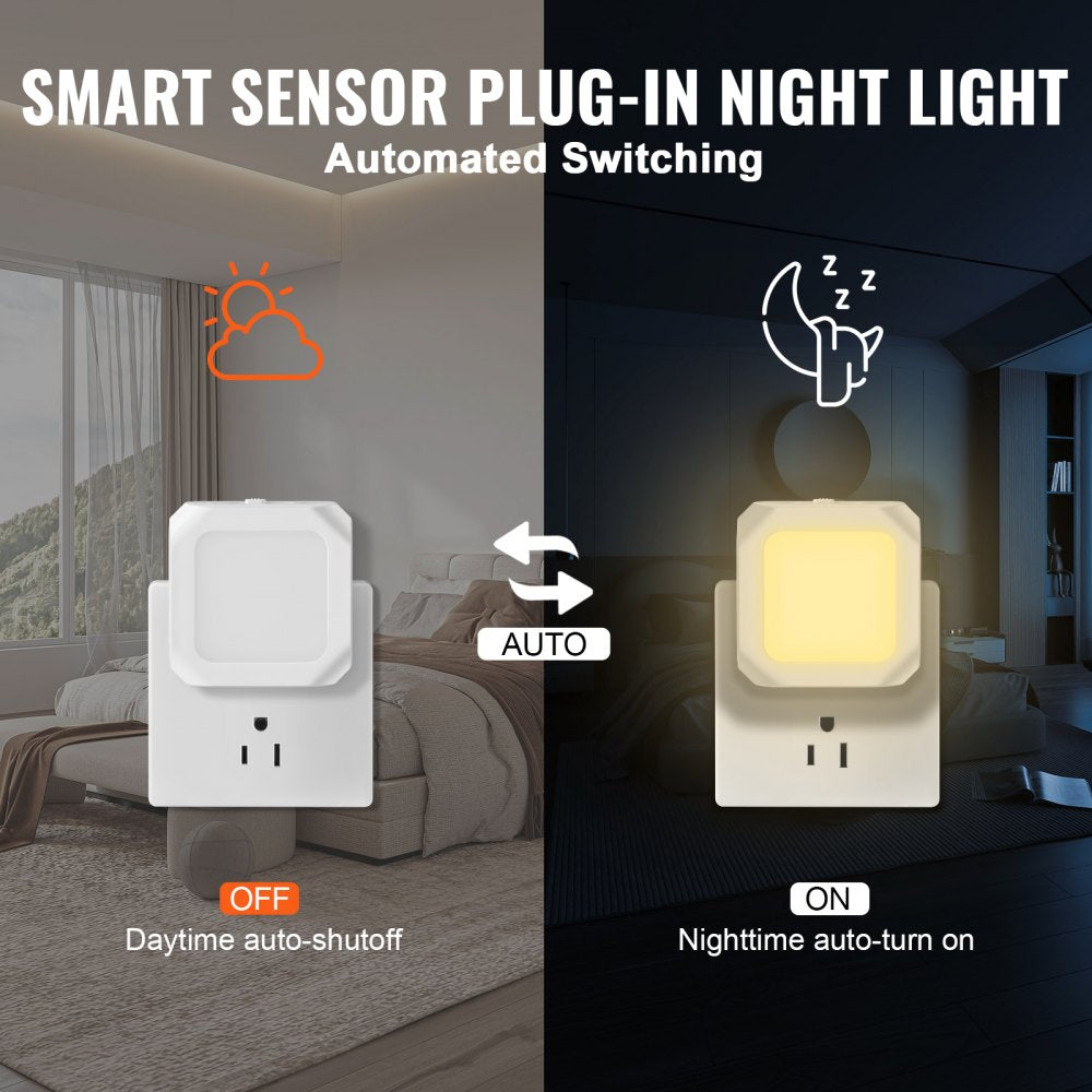 LED Night Light, 4 Pack Plug in LED Night Light, 0.6 W 3000k Soft White Light, with Dusk-to-Dawn Light Sensor, for Bedroom, Bathroom, Hallway