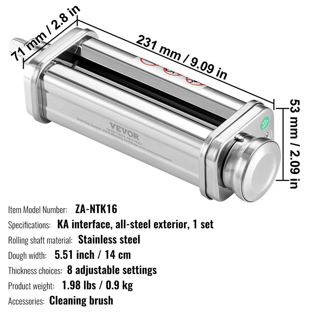 Pasta Attachment for KitchenAid Stand Mixer, Stainless Steel Pasta Sheet Roller Attachment, Pasta Maker Machine Accessory with 8 Adjustable Thickness Knob, KitchenAid Pasta Attachment by