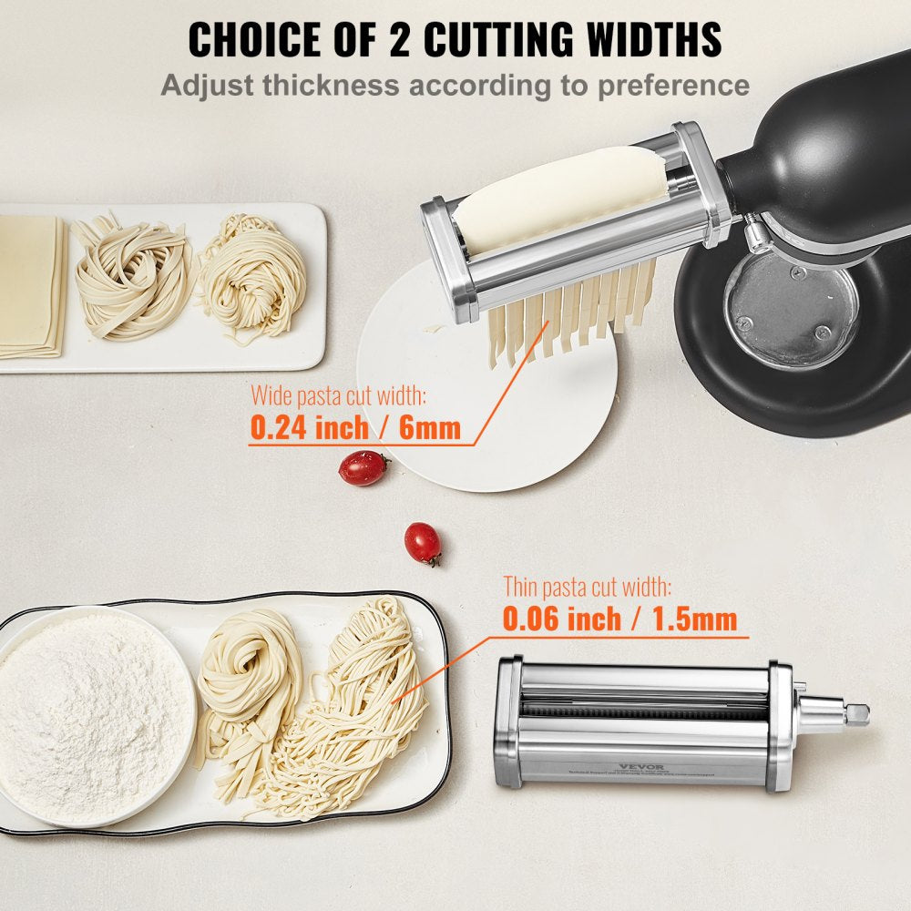 Pasta Attachment for KitchenAid Stand Mixer, Stainless Steel Pasta Roller Cutter Set Including Pasta Sheet Roller, Spaghetti and Fettuccine Cutter, 8 Adjustable Thickness Knob Pasta Maker, 3Pcs