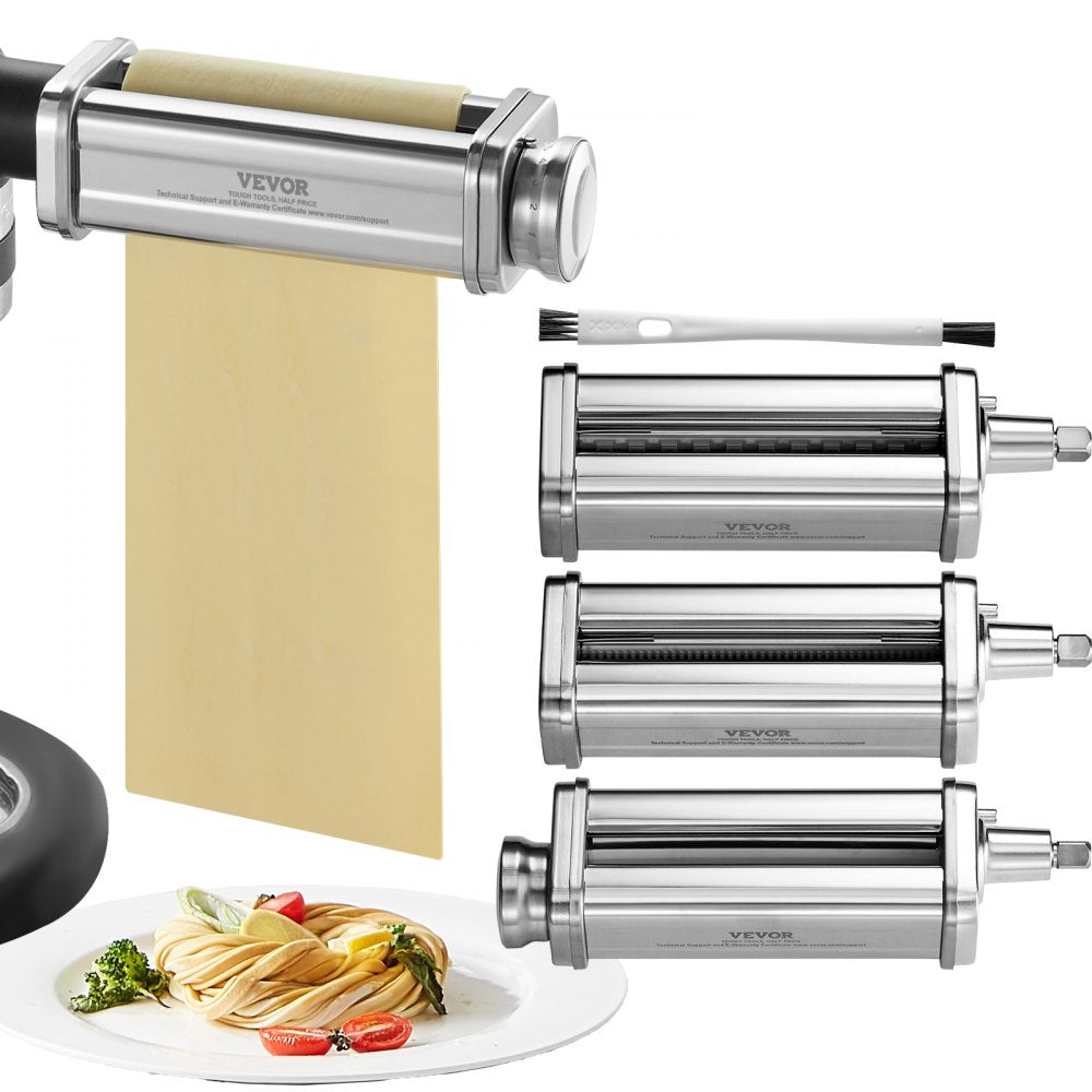 Pasta Attachment for KitchenAid Stand Mixer, Stainless Steel Pasta Roller Cutter Set Including Pasta Sheet Roller, Spaghetti and Fettuccine Cutter, 8 Adjustable Thickness Knob Pasta Maker, 3Pcs