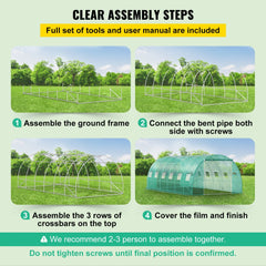 Walk-in Tunnel Greenhouse, 20 x 10 x 7 ft Portable Plant Hot House w/ Galvanized Steel Hoops, 3 Top Beams, Diagonal Poles, 2 Zippered Doors & 12 Roll-up Windows, Green