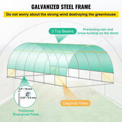 Walk-in Tunnel Greenhouse, 20 x 10 x 7 ft Portable Plant Hot House w/ Galvanized Steel Hoops, 3 Top Beams, Diagonal Poles, 2 Zippered Doors & 12 Roll-up Windows, White