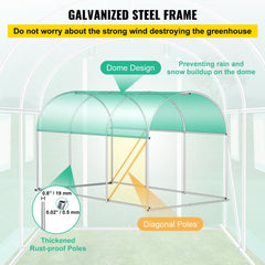 Walk-in Tunnel Greenhouse, 9.8 x 6.6 x 6.6 ft Portable Plant Hot House w/ Galvanized Steel Hoops, 1 Top Beam, Diagonal Poles, Zippered Door & 6 Roll-up Windows, Green