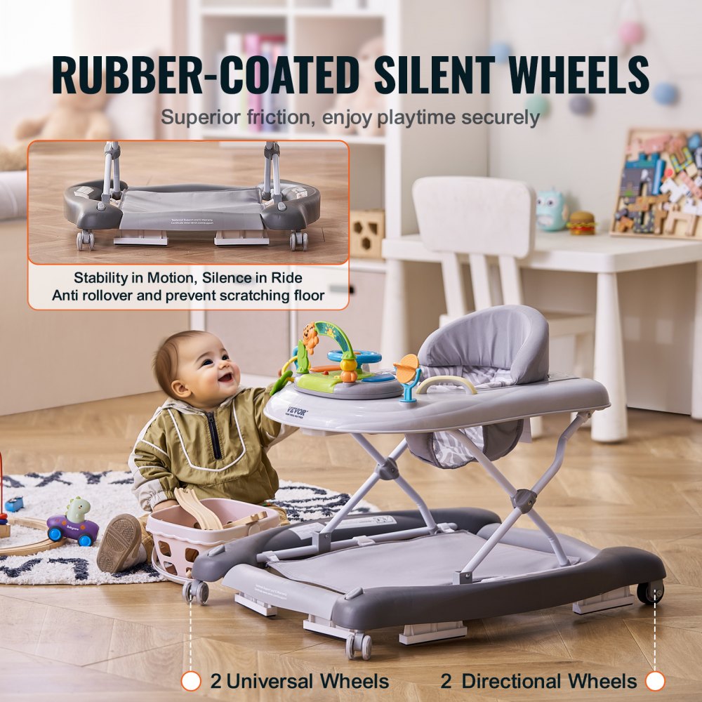 4-in-1 Baby Walker, Foldable Baby Activity Center on Wheels, 3 Adjustable Height, Music & Toys Tray, Learning-Seated | Walk-Behind | Rocker | Bouncer Toddler Walker for Girls Boys  6-24 Months