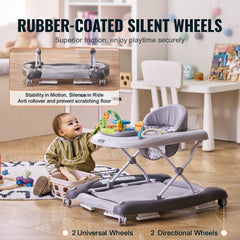 4-in-1 Baby Walker, Foldable Baby Activity Center on Wheels, 3 Adjustable Height, Music & Toys Tray, Learning-Seated | Walk-Behind | Rocker | Bouncer Toddler Walker for Girls Boys  6-24 Months