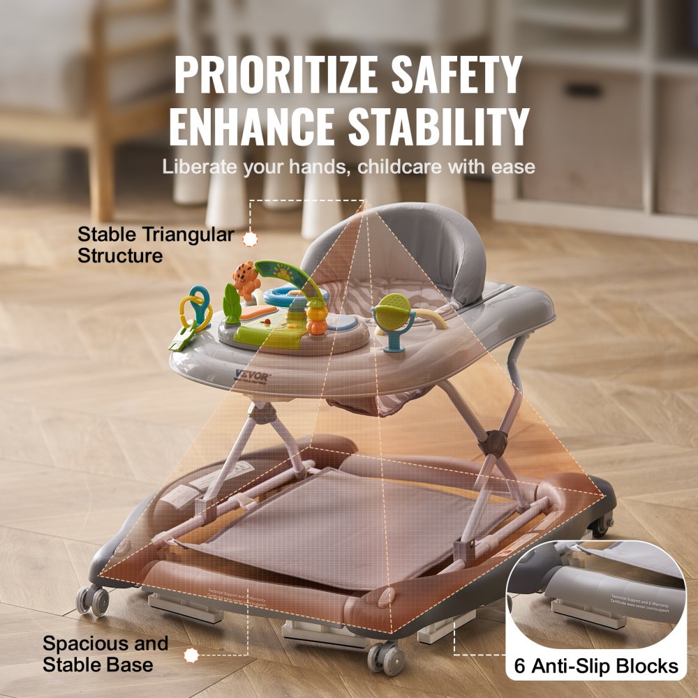 4-in-1 Baby Walker, Foldable Baby Activity Center on Wheels, 3 Adjustable Height, Music & Toys Tray, Learning-Seated | Walk-Behind | Rocker | Bouncer Toddler Walker for Girls Boys  6-24 Months