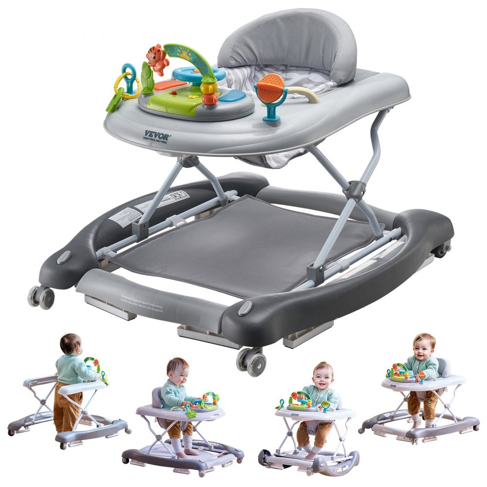 4-in-1 Baby Walker, Foldable Baby Activity Center on Wheels, 3 Adjustable Height, Music & Toys Tray, Learning-Seated | Walk-Behind | Rocker | Bouncer Toddler Walker for Girls Boys  6-24 Months
