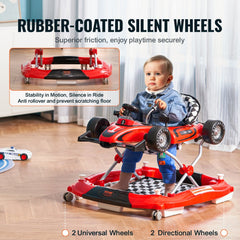 4-in-1 Baby Walker, Foldable Baby Activity Center on Wheels, Adjustable Height, Light, Steering Wheel, Toy Car | Learning-Seated | Walk-Behind | Rocker Toddler Walker for 6-24 Month Boys Girls